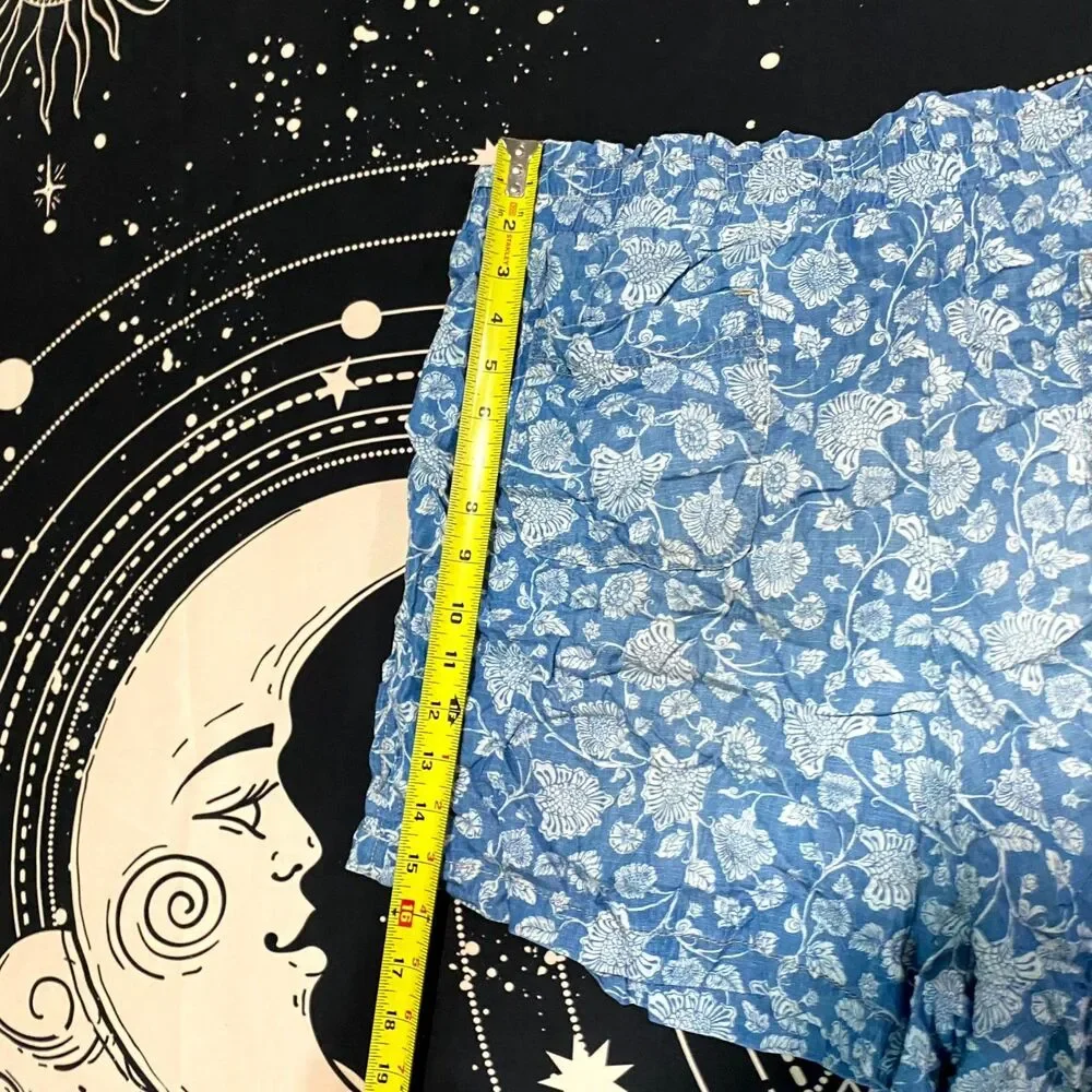 Knox Rose Paperbag Shorts Women's 2XL Blue Chambray Floral Over-All Drawstring